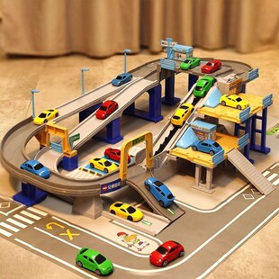 儿童汽车闯关轨道车立交桥停车场玩具电H动滑行3-5岁男女益智玩具