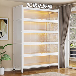 钢制书架透明玻璃门书柜落地防尘铁皮展示柜手办S柜家用储物收纳