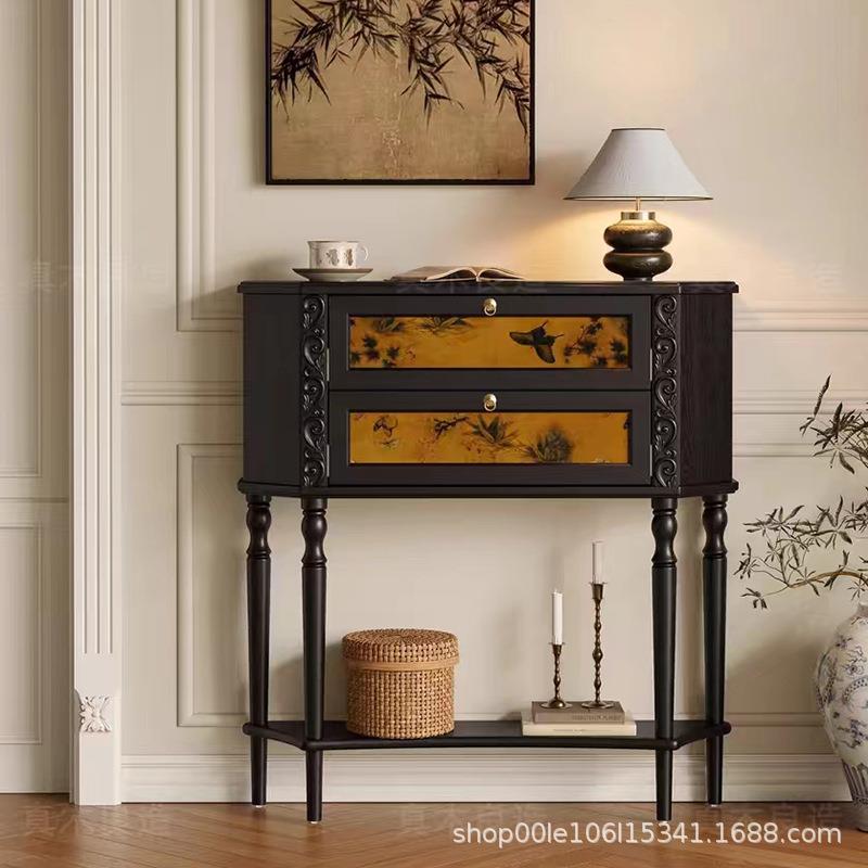 法式复中古新中式玄关柜小户型客厅香云纱装饰柜玄关架设计师家具