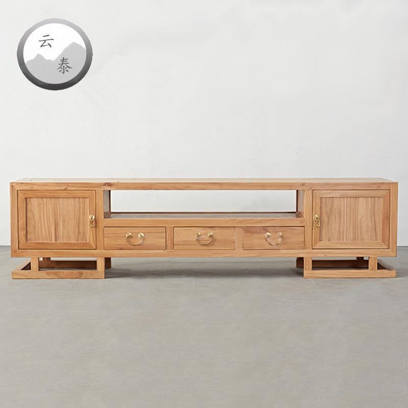 新中式实木视听柜客厅原木储物柜茶几组合北方榆木简约中式视听柜