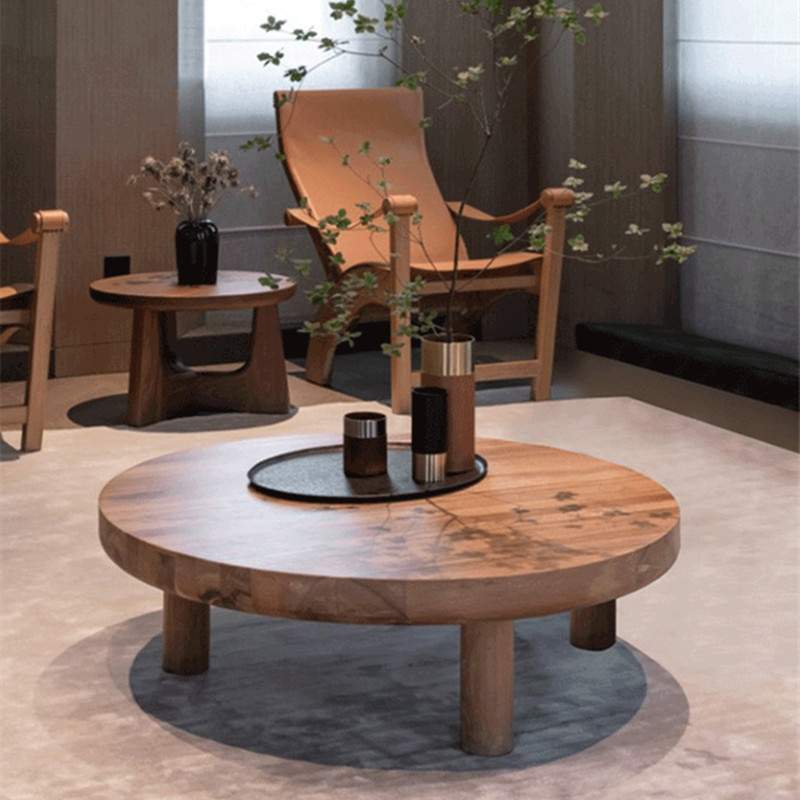 美式原木茶几现代简约复古设计师创意小茶桌客厅家用实木圆形茶台