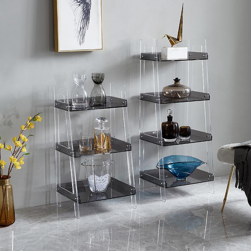 北欧亚克力置物架书架落地客厅轻奢梯形收纳架多层展示架浴室创意