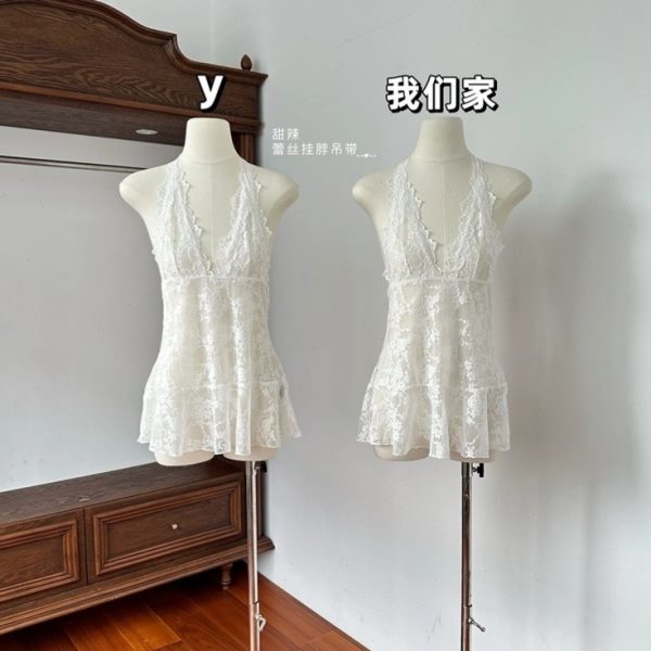 氛围感叠！设计感无袖吊带女内辣白色蕾丝打底外穿搭甜挂脖穿