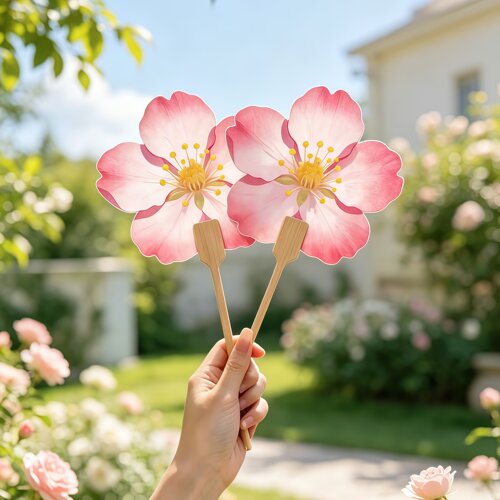 夏日清新桃花手摇扇便携拍照