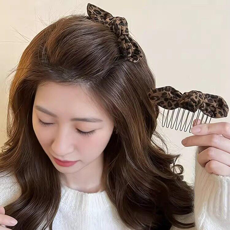 豹纹蝴蝶结发卡倒插梳女2025新款高级感碎发整理神器公主头刘海夹,饰品/流行首饰/时尚饰品新,发饰,淘宝优惠券,粉丝福利购,淘宝优惠卷