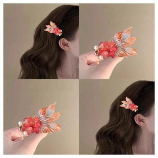 浮光锦鲤贝壳鲤鱼发夹中式国风侧边碎发夹珍珠对夹刘海夹盘发器女