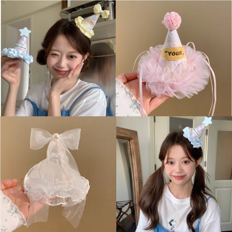生日帽头饰发夹氛围感网纱小礼帽发卡生日派对拍照道具配饰发饰女
