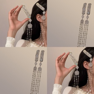 2025新款新中式复古银玲蒙古民族风闪锆发夹高级感流苏侧边夹发饰