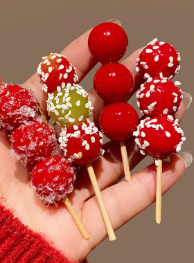 新年可爱冰糖葫芦发夹儿童趣味仿真食物发卡侧边刘海夹红色头饰女