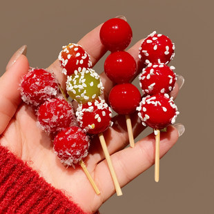 新年可爱冰糖葫芦发夹儿童趣味仿真食物发卡侧边刘海夹红色头饰女