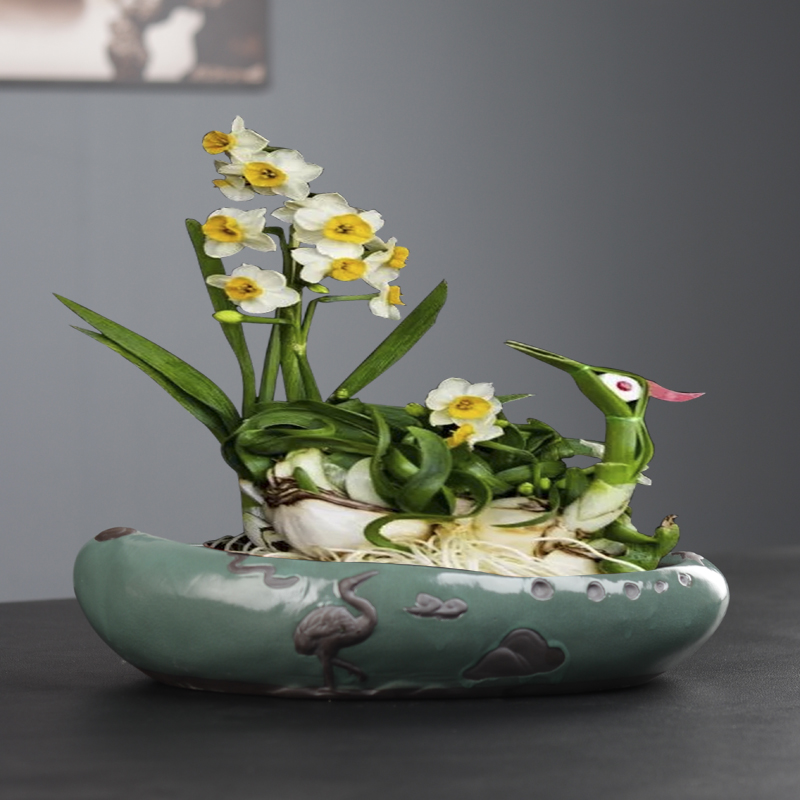 大口径多肉植物拼盘哥窑陶瓷花盆文竹飘枝绿植盆景菖蒲铜钱草盆