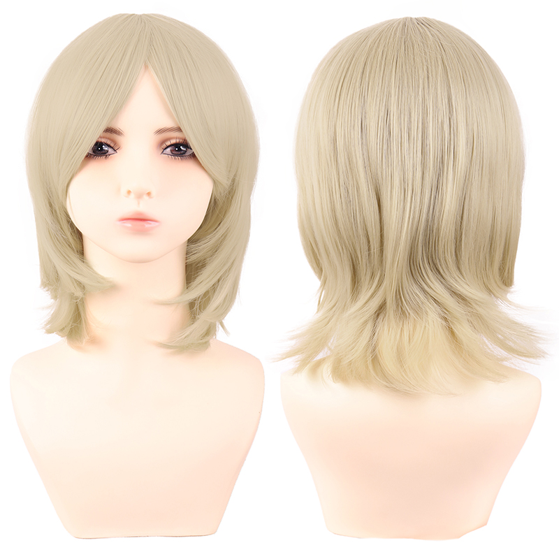 潼漫 cos假发女短发万用红黑金白多色40CM中长发斜刘海高温丝头套