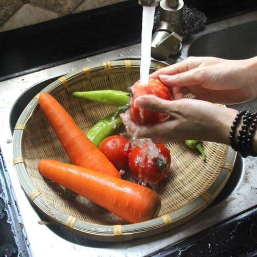 竹编圆筲箕无孔簸箕家用淘米篮朱筛子水果菜蓝 馒头筐 沥水篮包邮