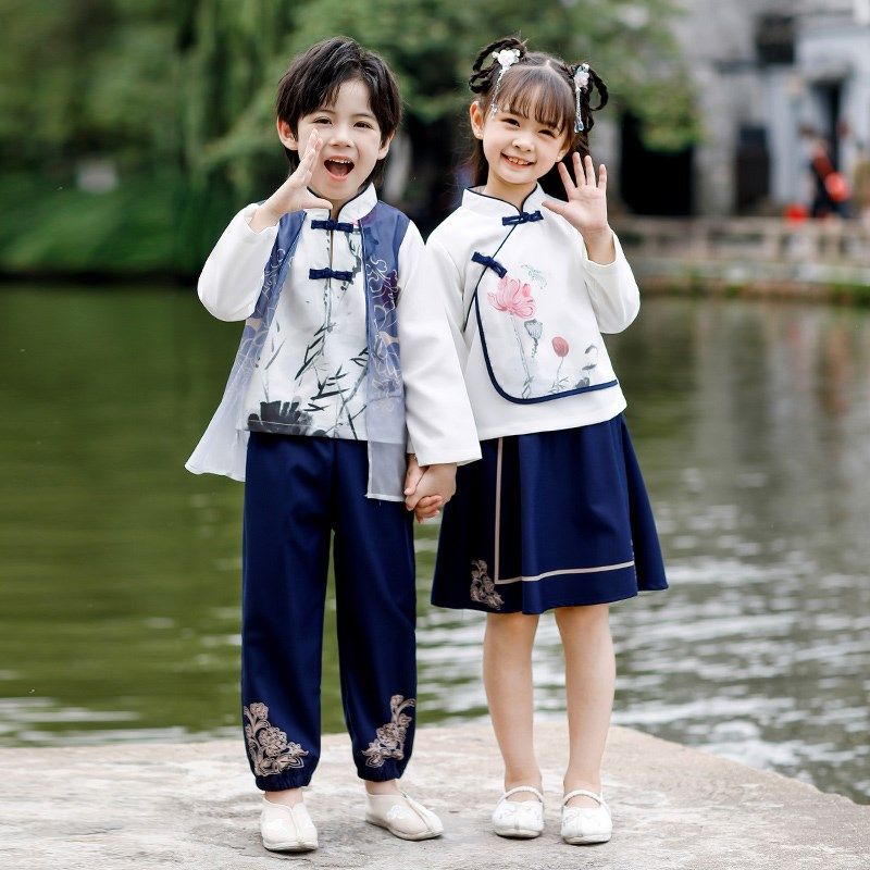 儿童演出服男童夏装套装中国风国庆小学生毕业表演古装汉服女童装