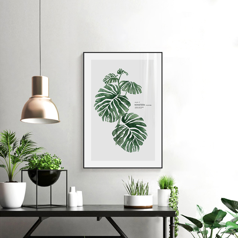 起贝 北欧风格小清新绿植卧室床头装饰画龟背竹植物树叶玄关挂画图片