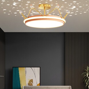 卧室灯主卧皇冠吸顶灯公主房间灯北欧简约温馨浪漫轻奢星空投影灯