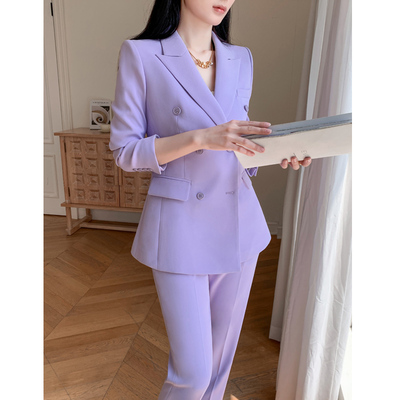 紫色休闲西装套装女春秋冬2023新款高级感职业正装小个子高端西服