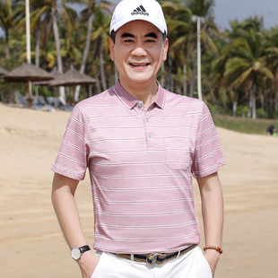短袖 中老年简约条纹翻领POLO衫 t恤男士 2021新款 上衣夏季 爸爸夏装