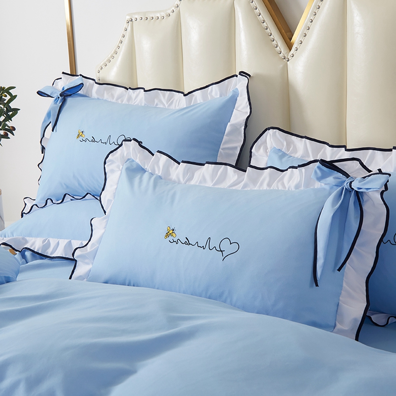 网红蝴蝶结被套公主风床上用品少女心床裙床罩加厚磨毛床单四件套