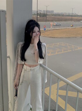 viola 白色毛呢牛仔裤春季长裤牛仔裤女2022年新款高腰质感牛仔裤