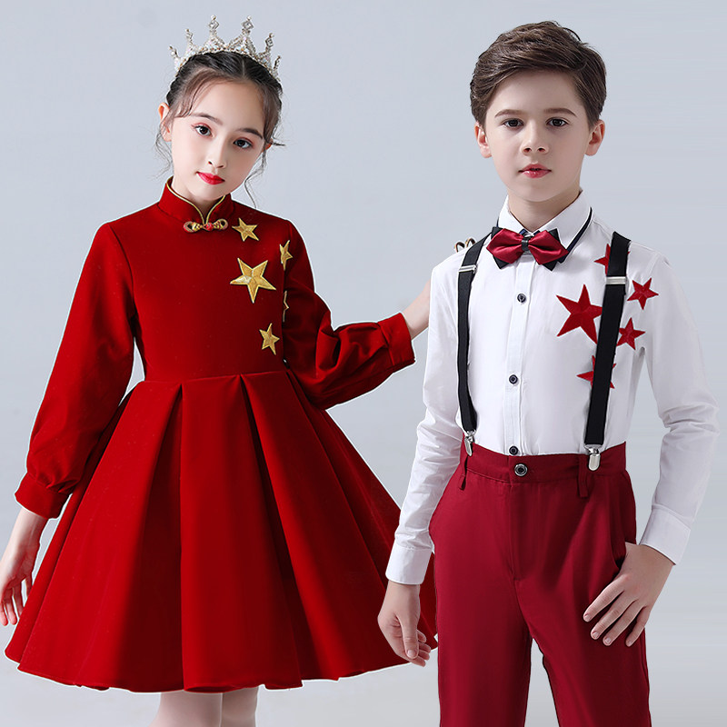 儿童演出服男女童元旦大合唱服中小学生红歌表演服爱国中国风服装