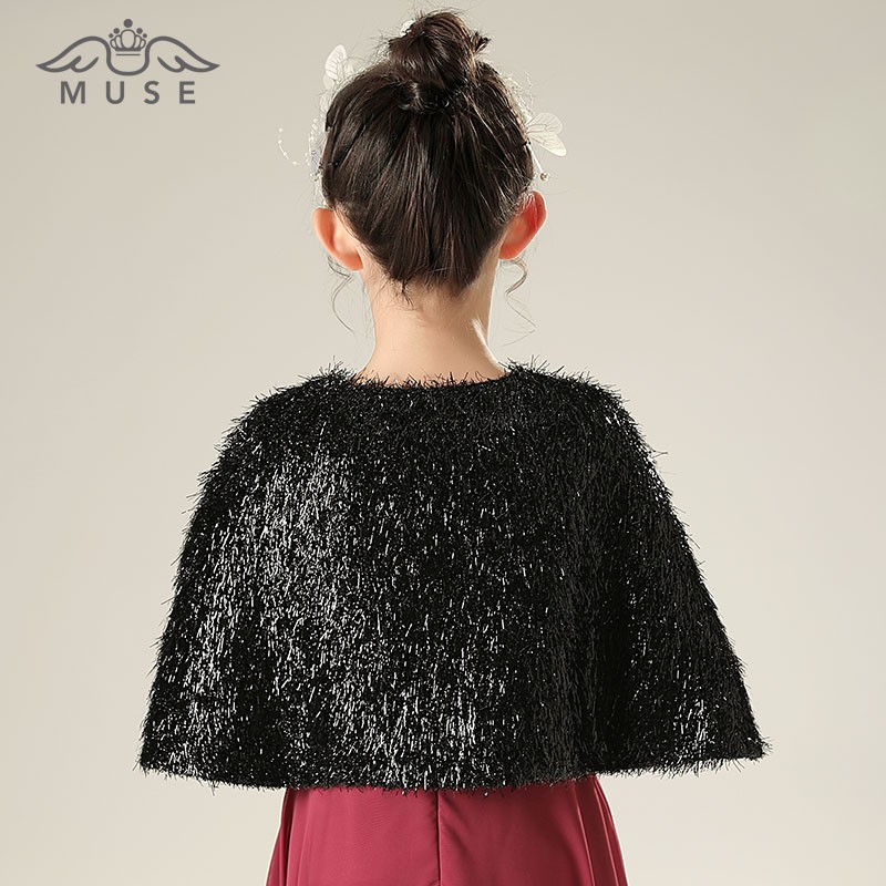 欧美风儿童礼服搭配披风黑色儿童斗篷网红保暖外套女童公主长款冬