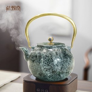 西藏墨脱天然皂石提梁壶家用养生壶电陶炉茶壶耐高温高端围炉煮茶