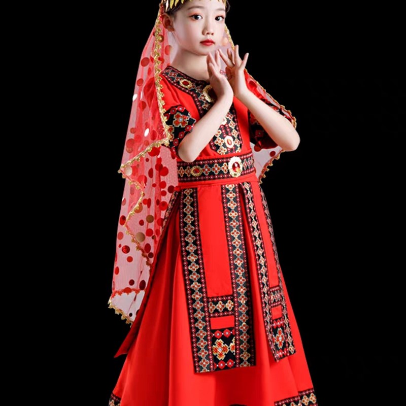 塔吉克族舞蹈服装儿童新疆舞蹈演出服女童塔塔尔族少数民族套装