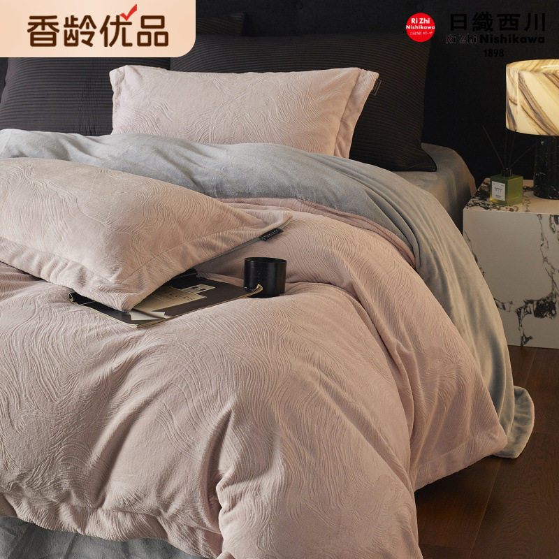 2025新款铂金暖绒全消光轻奢雕花牛奶绒四件套系列-雾影星河系列