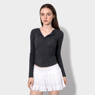 BF上衣女2025新款秋冬V领蕾丝拼接假两件修身显瘦设计感百搭长袖