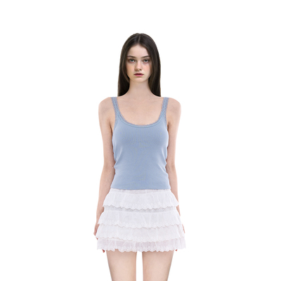 BF吊带背心女2025新款夏季纯色蕾丝边圆领修身显瘦美式无袖上衣