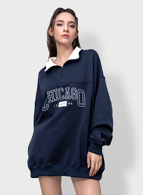 BF卫衣女2024新款爆款半拉链字母刺绣印花宽松百搭慵懒风套头卫衣