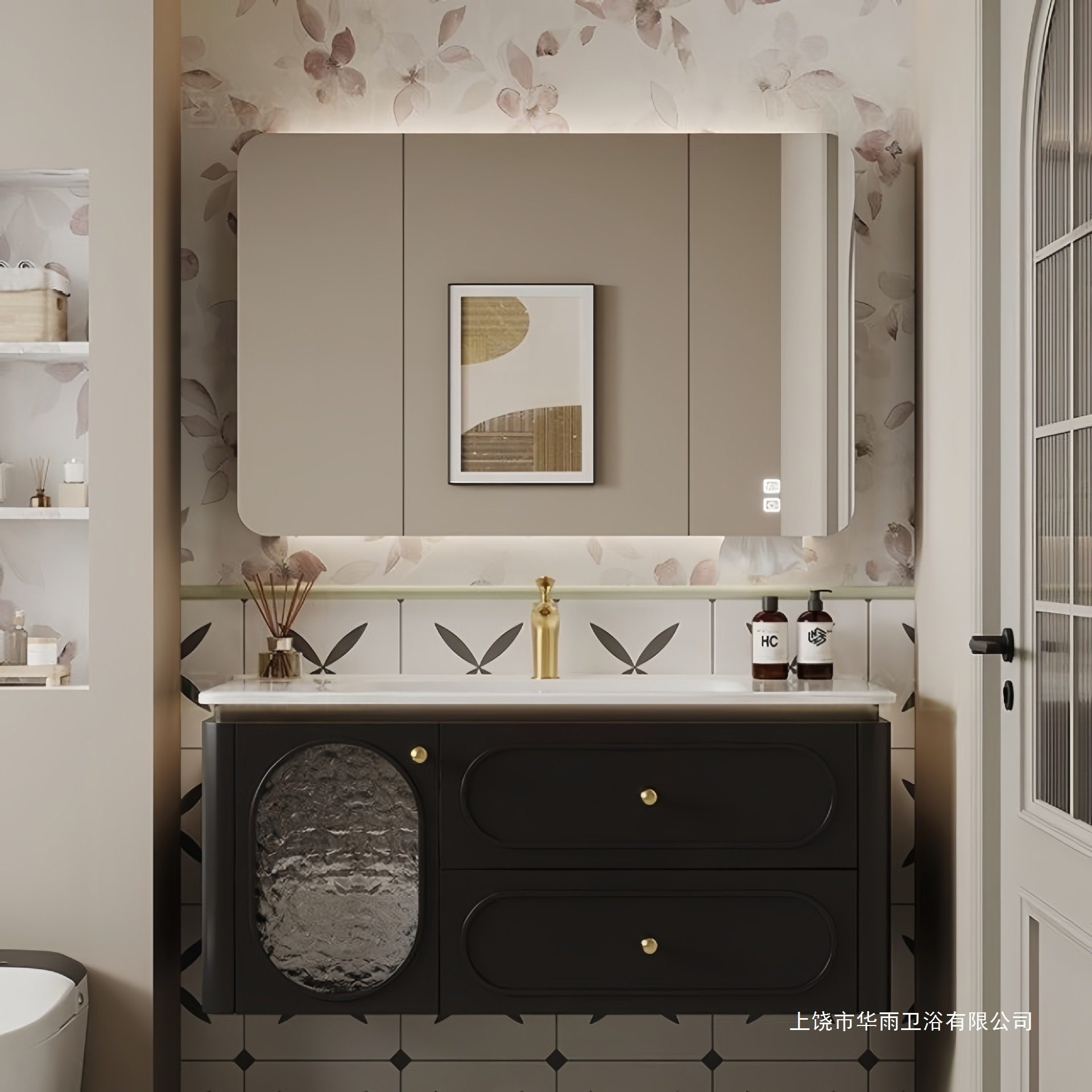 法式橡木烤漆中古风卫生间浴室柜组合陶瓷一体盆防潮洗脸洗漱台盆