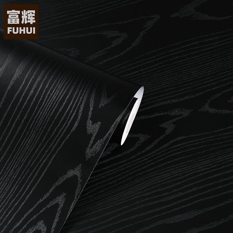 加厚黑色木纹墙纸PVC自粘壁纸衣柜相框装饰防水木门家具翻新贴纸