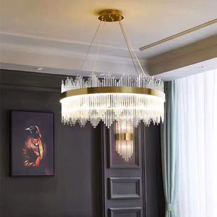 轻奢后现代客厅灯水晶吊灯个性简约创意金属圆环样板房卧室餐厅灯