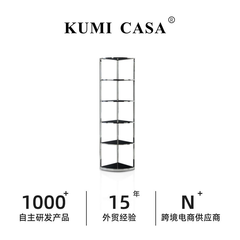 墙角不锈钢落地陈列架玻璃服装店置物架轻奢酒柜透明展示柜收纳架