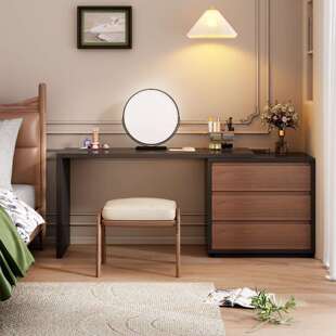中古风梳妆台梳妆台斗柜一体实木卧室现代简约转角书桌卧室梳妆台