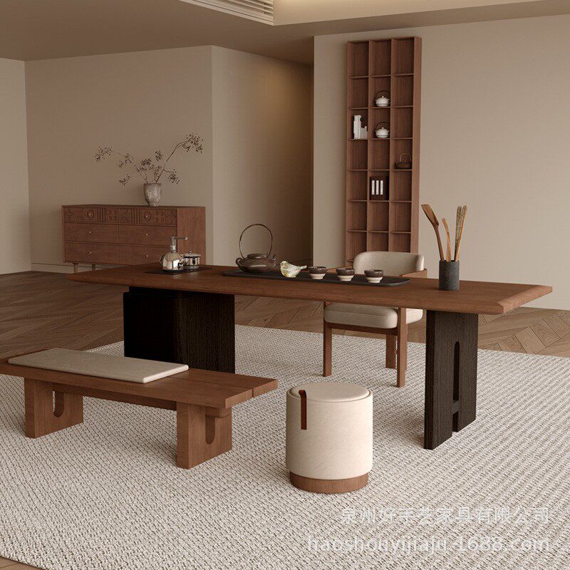 中古风实木喝茶桌椅组合家用小茶台2026新款高端办公室大板泡茶桌