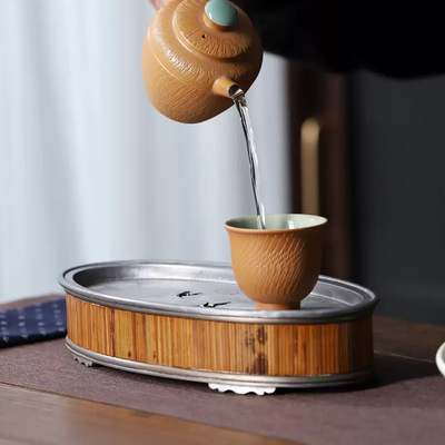 湘妃竹储水壶承干泡台中式高端仿古茶船蓄水壶承养壶垫一人用茶台