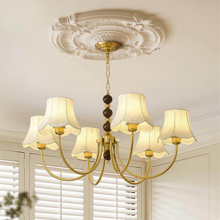 法式复古中古风布艺吊灯客厅卧室主灯新中式美式书房餐厅实木灯具