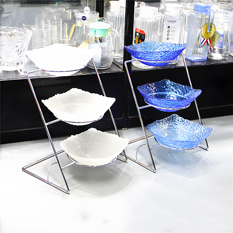 酒店早餐摆台自助餐凉菜展示盘架子台三层玻璃水果果盘架小菜多层