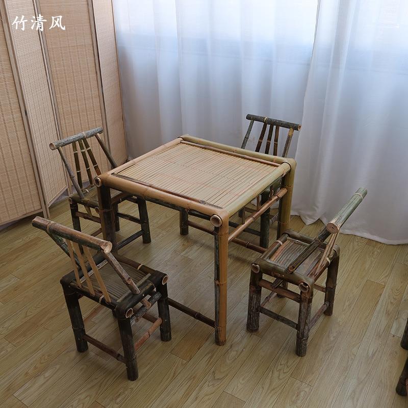 纯手工竹桌椅子庭院户外茶桌餐桌茶几办公家用火锅桌复古竹桌子
