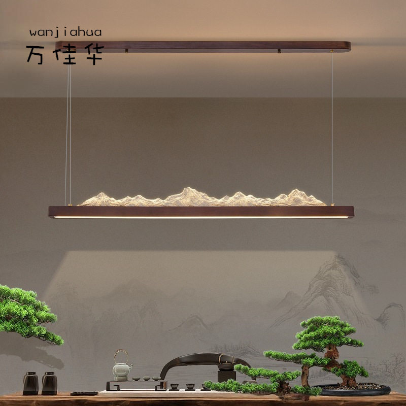 新款新中式吊灯餐厅灯现代简约一字长条灯新款吧台餐桌实木茶室灯