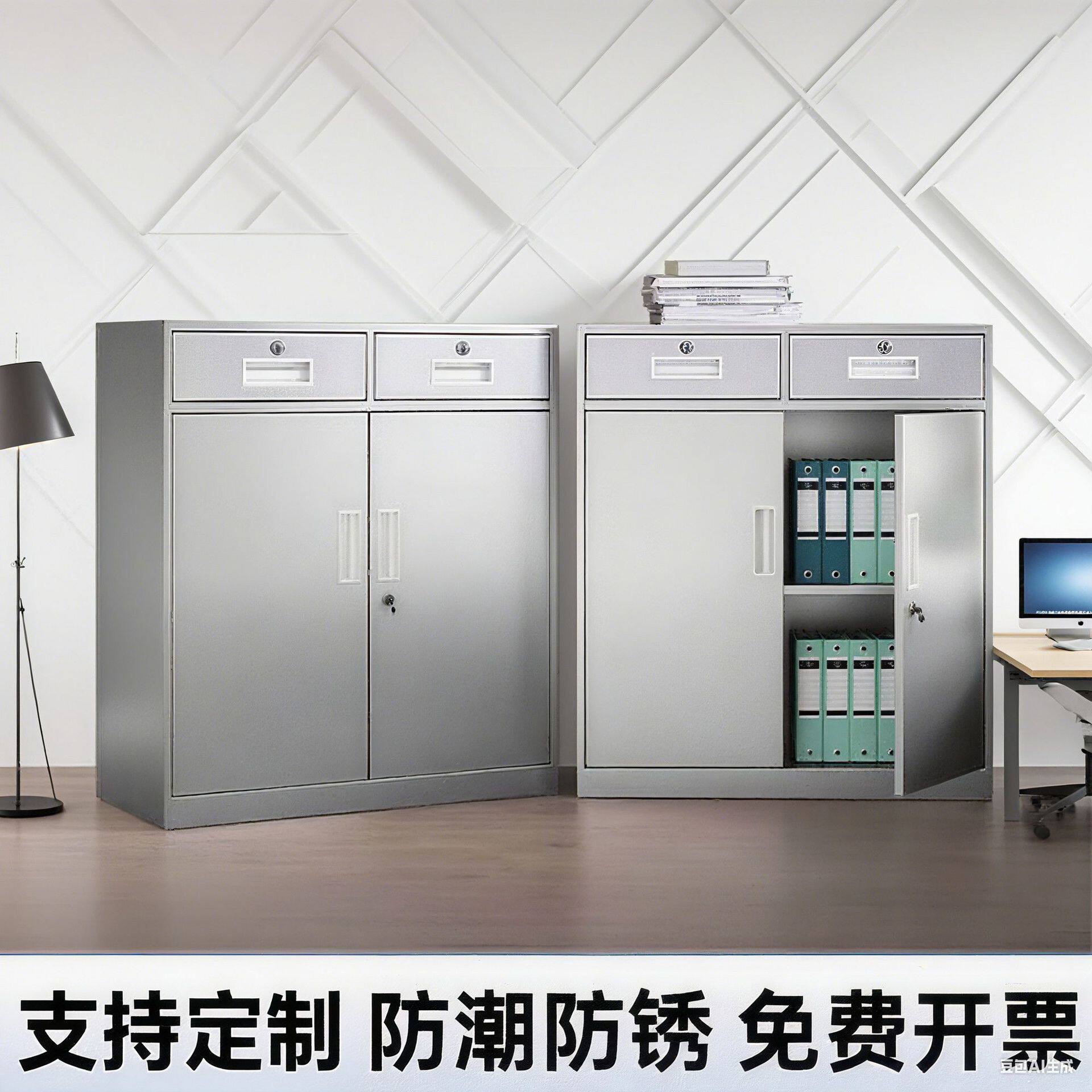 加厚不锈钢文件柜阳台储物柜家用带轮工具柜收纳带锁矮柜其它金属