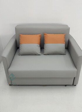 猫抓皮浅灰色小户型客厅卧室阳台休闲可储物双人位沙发床