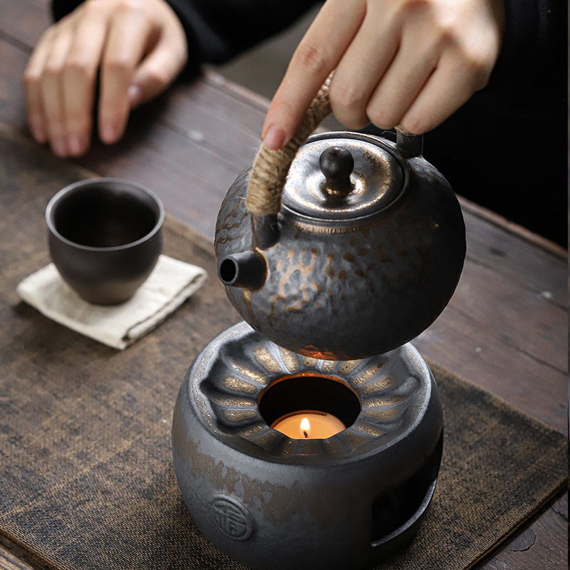 日式复古茶炉粗陶蜡烛加热温茶炉陶瓷保温炉子茶壶加热底座蜡烛炉