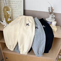 哈萌熊童裝男女童秋季新款兒童拼接刺繡衛(wèi)褲W男女寶休閑褲