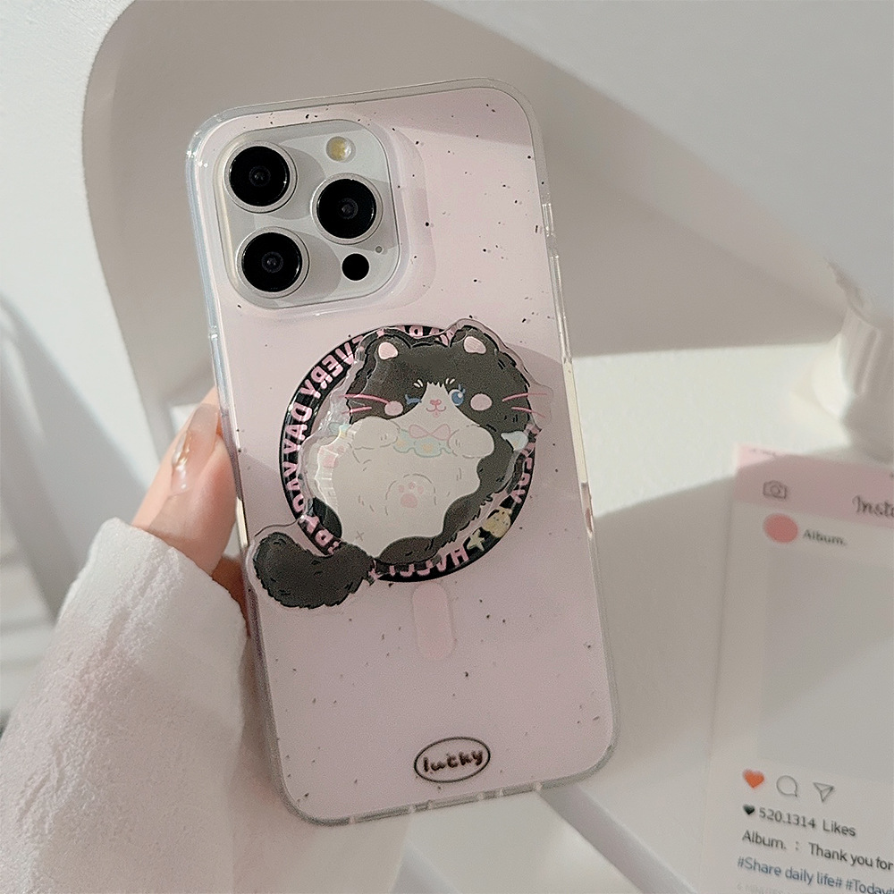 双层imd泼墨猫咪磁吸支架15promax苹果手机壳iphone16适用14套12