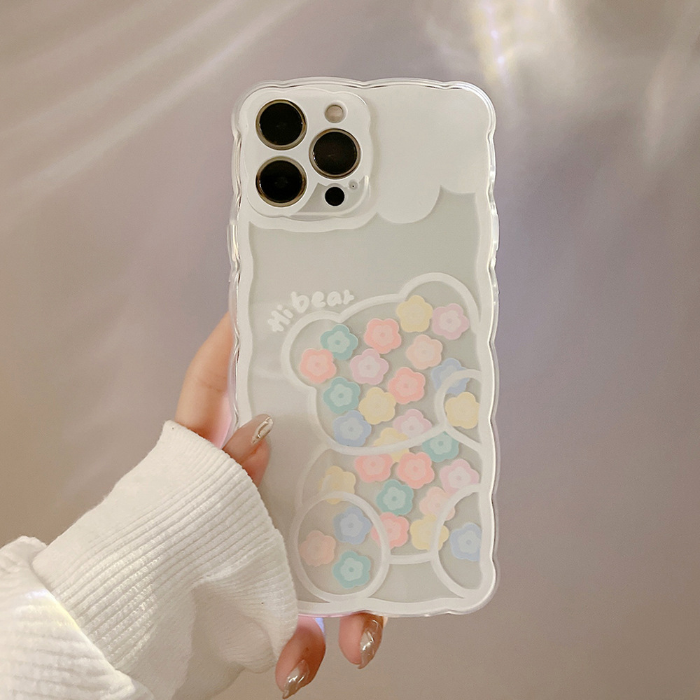 花朵熊14适用iphone15pro max苹果手机壳16清新X女13硅胶8p男女11
