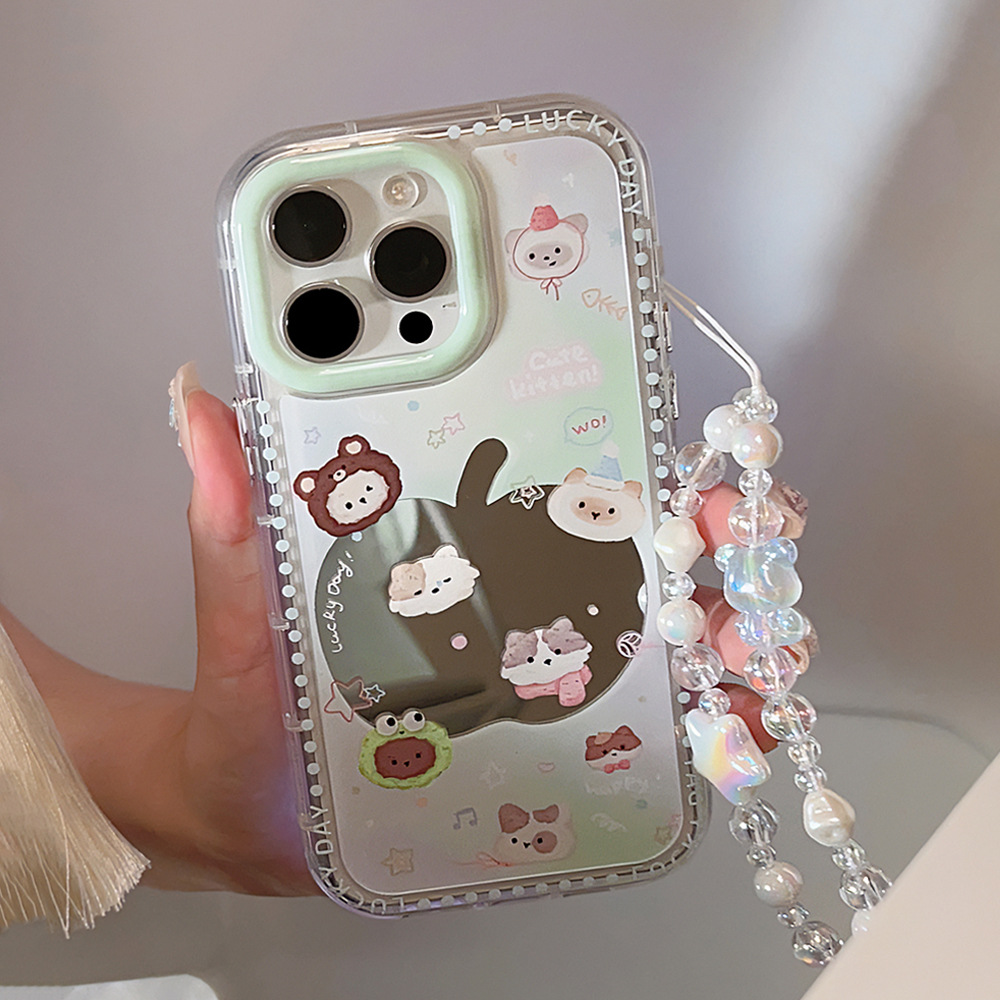 小动物镜面iphone15promax手机壳13苹果16适用11挂链12夏日小清新